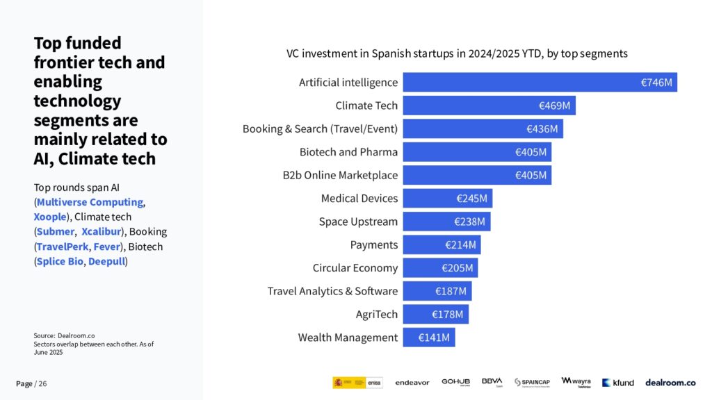VC investment in Spanish startups in 2024/2025 YTD by top segments